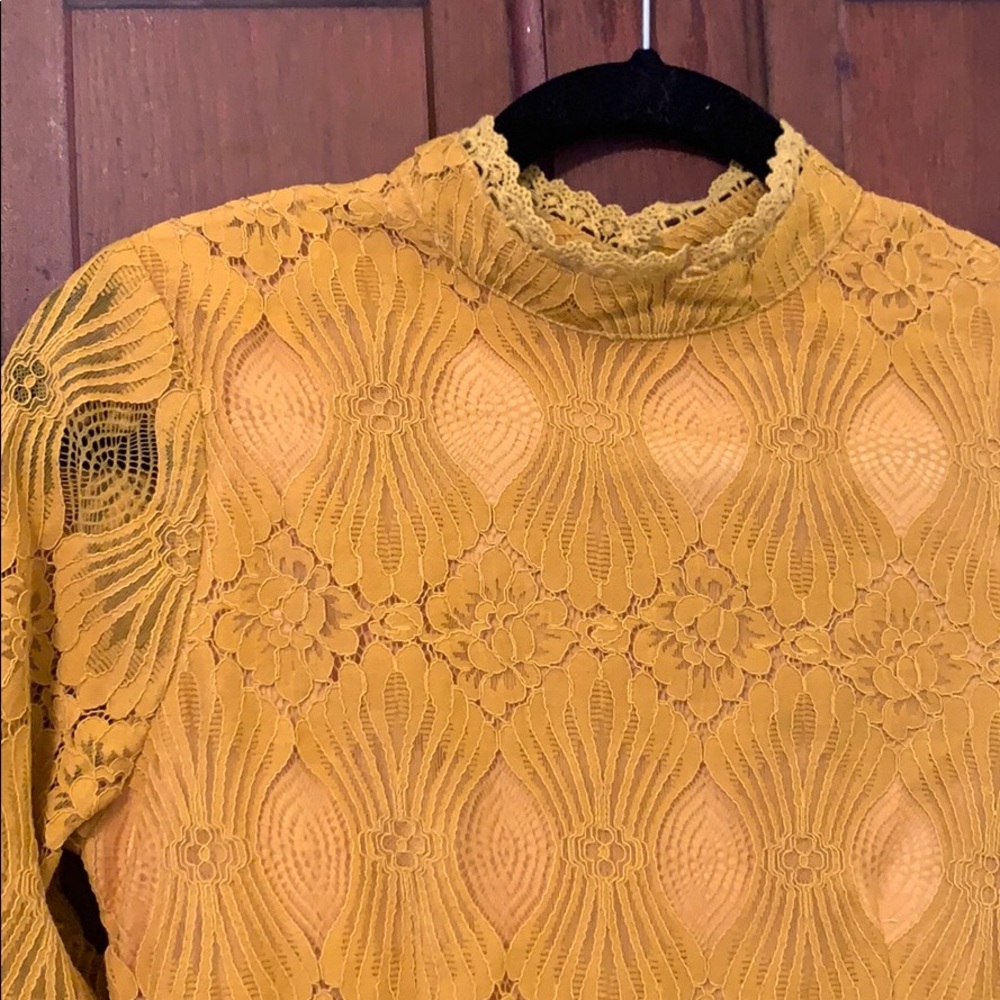 Mini lace mustard dress